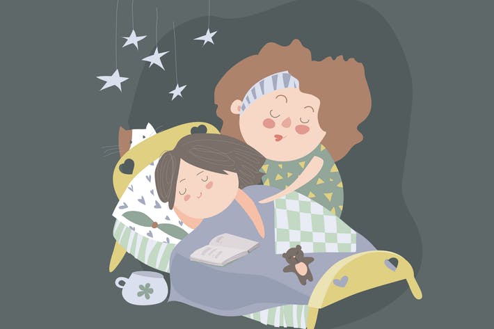 Bedtime clipart kiss. Mom kisses daughter at
