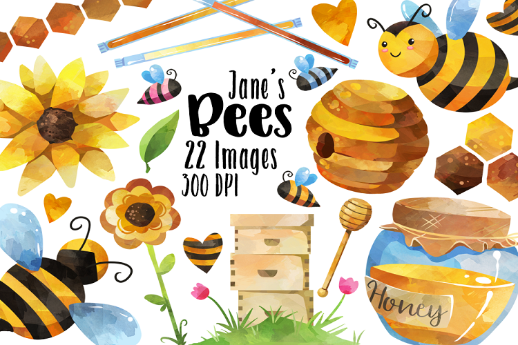 bees clipart watercolor