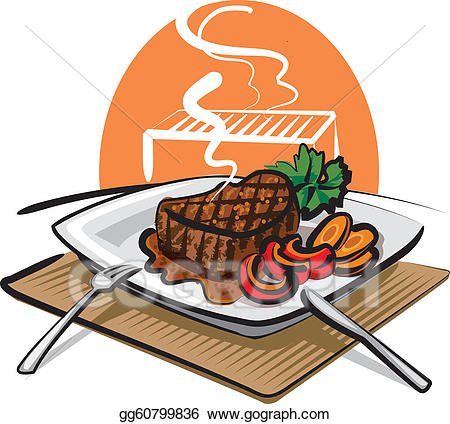 Grill clipart steak meal. Eps vector grilled beef