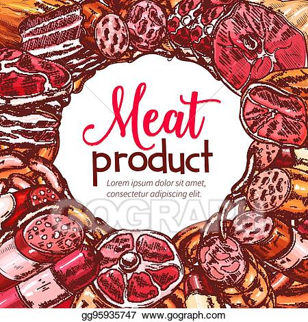 Beef clipart meat product. Vector and sausage sketch