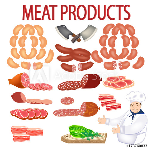 Chef sausage pork bacon. Beef clipart meat product