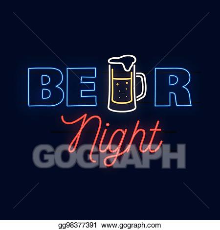 Vector art neon design. Beer clipart pub night