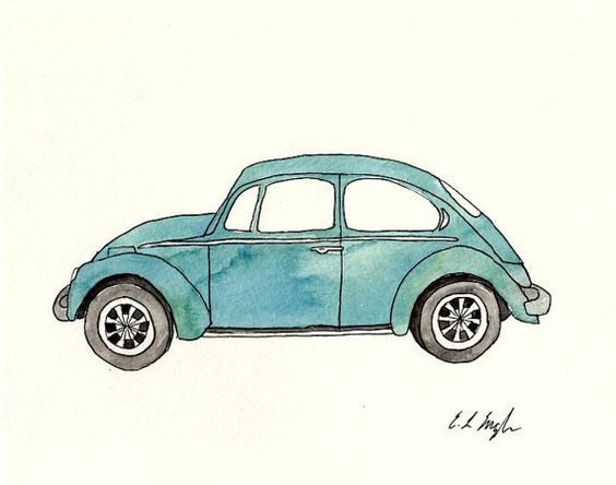 Blue vw bug with. Beetle clipart vintage