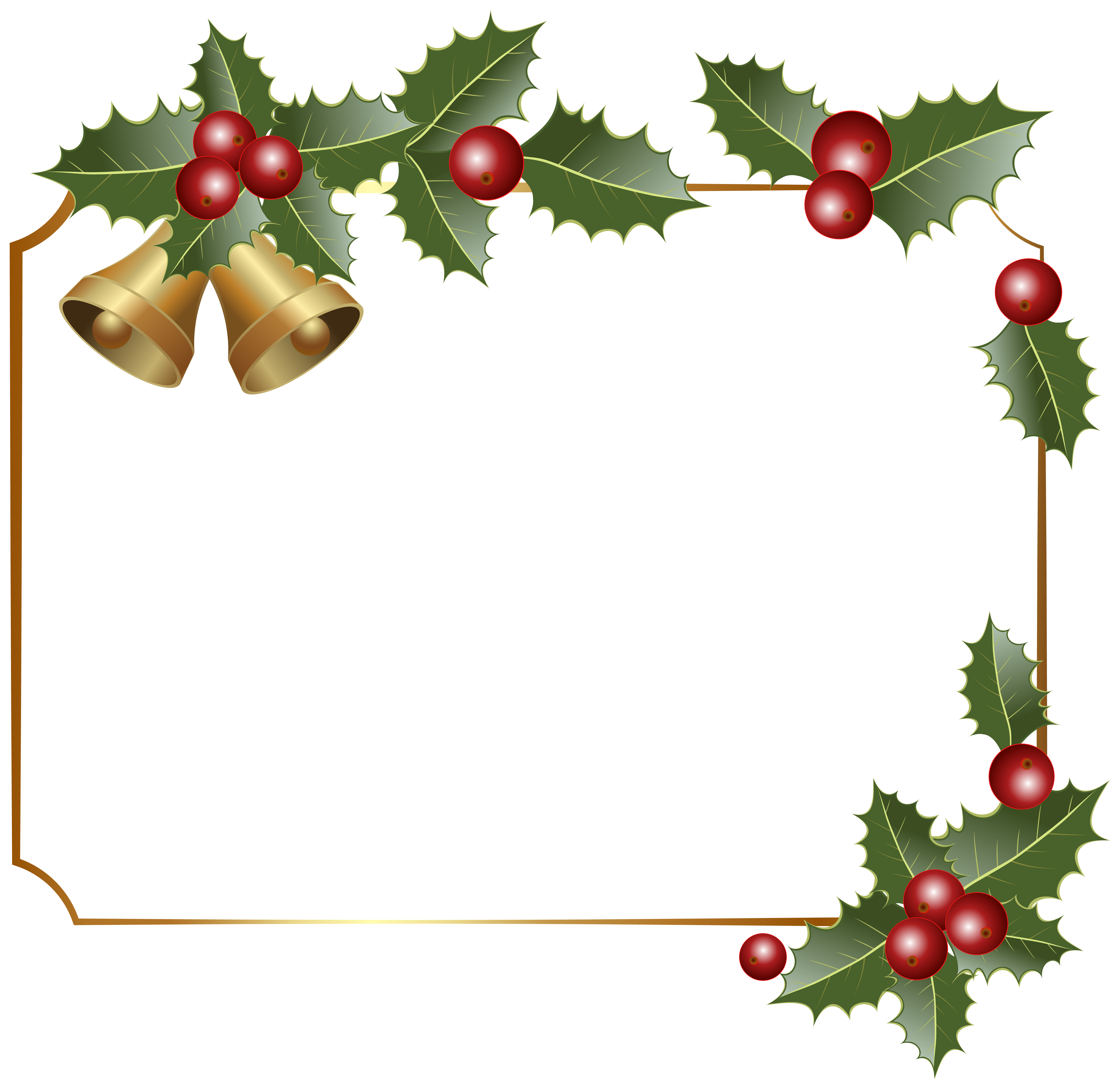 Decor with bells clipart. Christmas holly border png