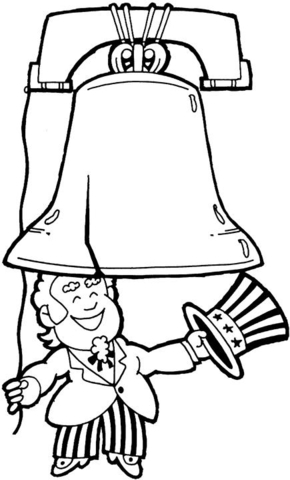 Uncle sam and liberty. Bell clipart colouring page