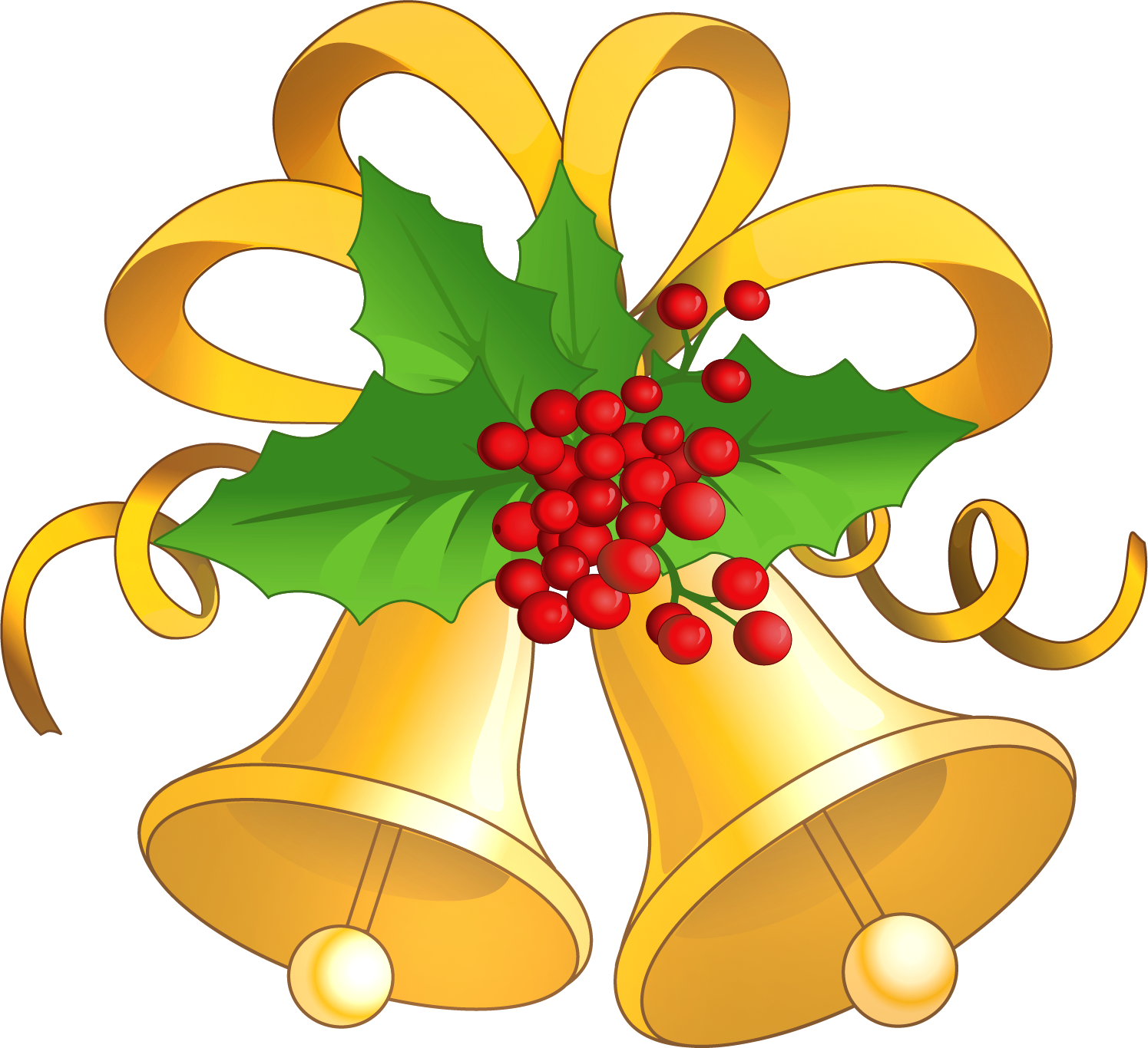 Transparent christmas gold bells. Bell clipart mistletoe