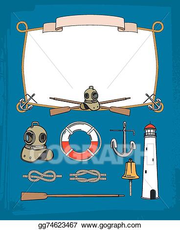Vector illustration vintage rope. Bell clipart nautical