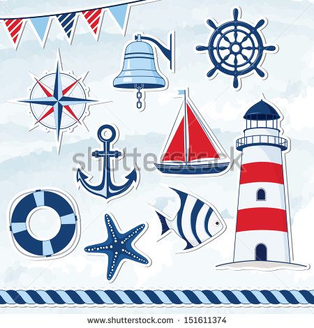 Bell clipart nautical. Design elements anchor starfish