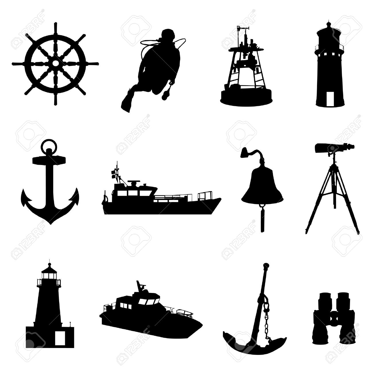 Pencil and in colo. Nautical clipart bell