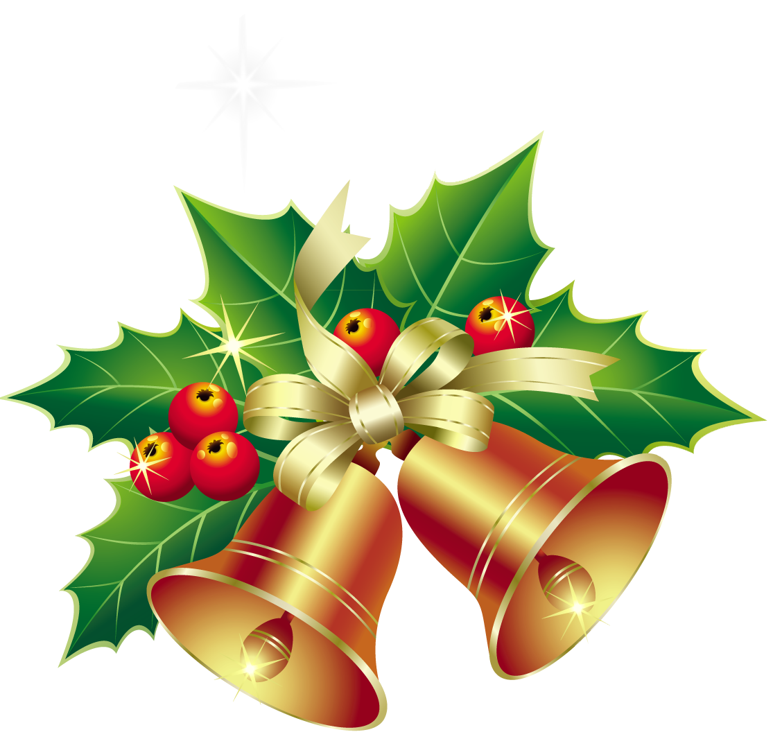 Christmas bells with mistletoe. Ornaments clipart small