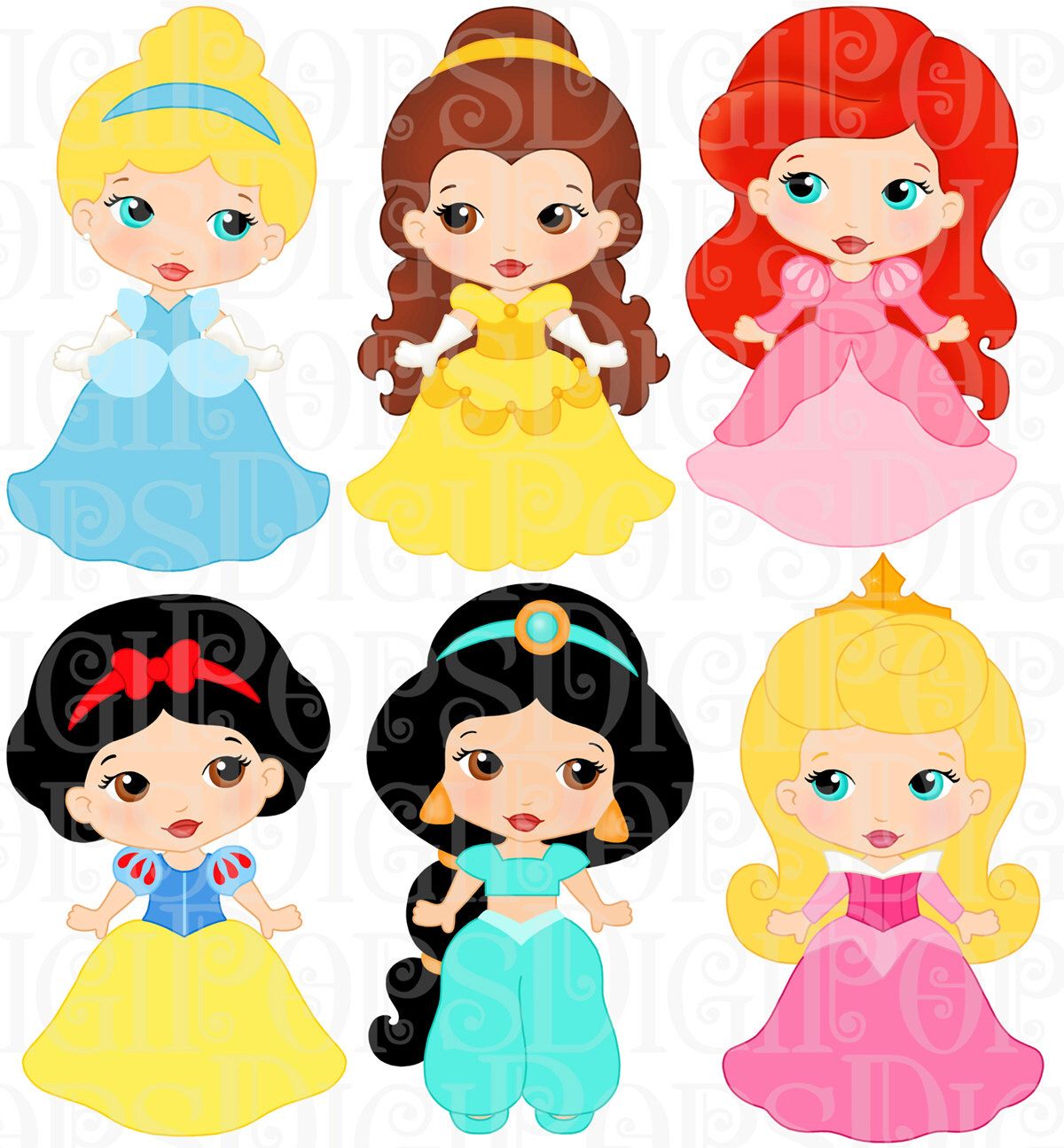 Beautiful clipart cinderella. Little princesses colored digital