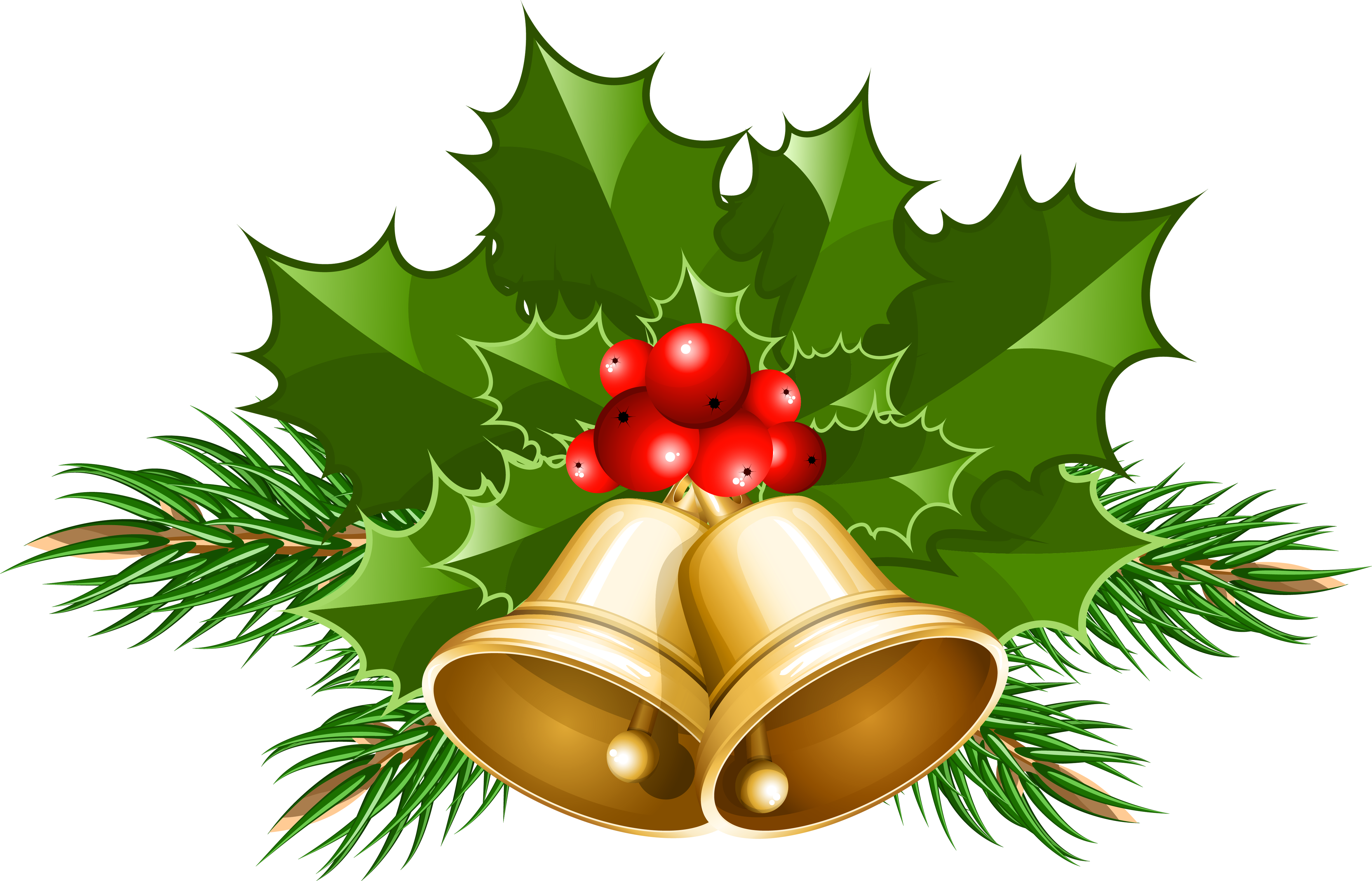 Large transparent christmas bells. Clipart free holly