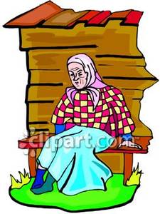 Bench clipart cartoon. Old woman sitting on
