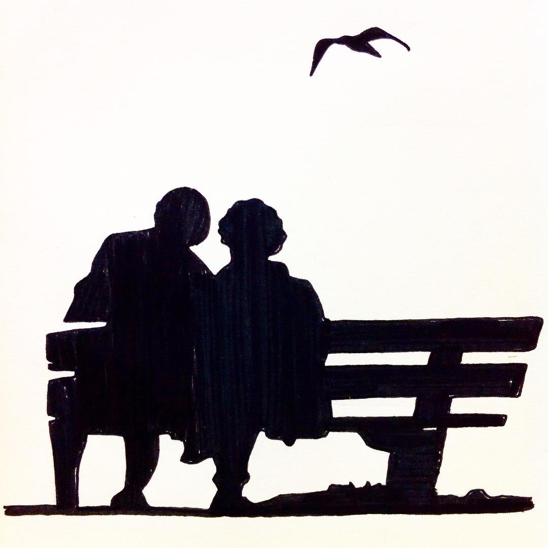 Bench clipart silhouette. Elderly couple at getdrawings
