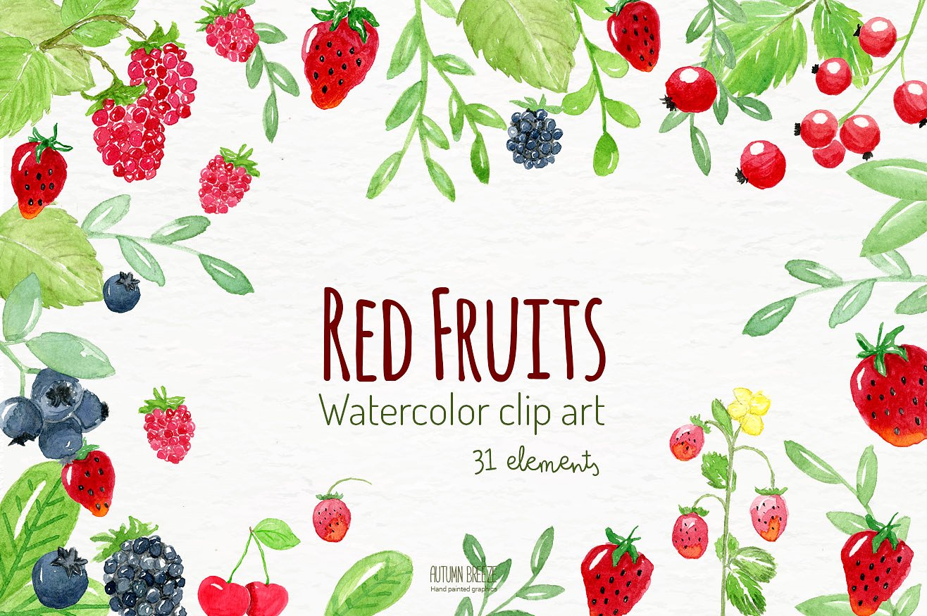 Watercolor fruits illustrations creative. Berries clipart red object