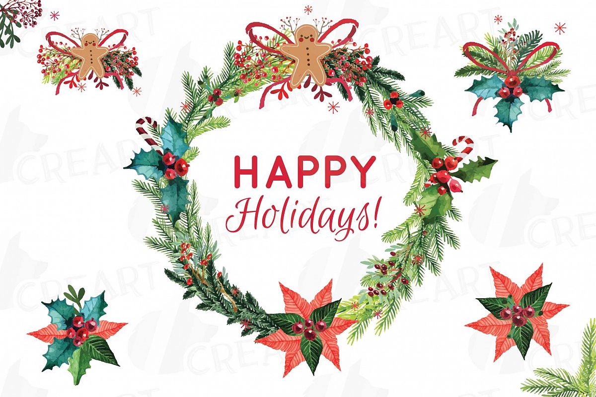 Christmas wreath clip art. Berry clipart holiday