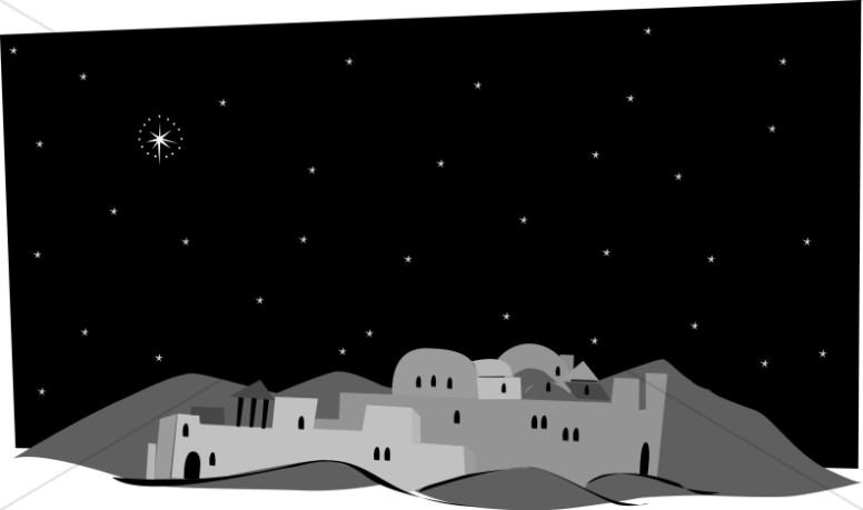 Grayscale town of nativity. Bethlehem clipart