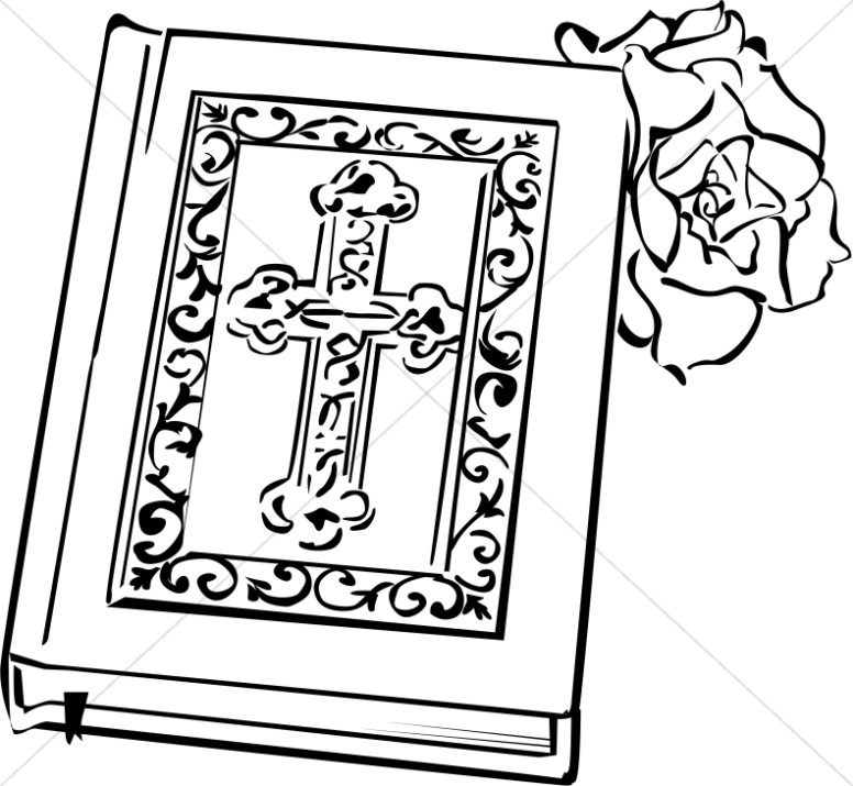 Ornate with a rose. Bible clipart black and white