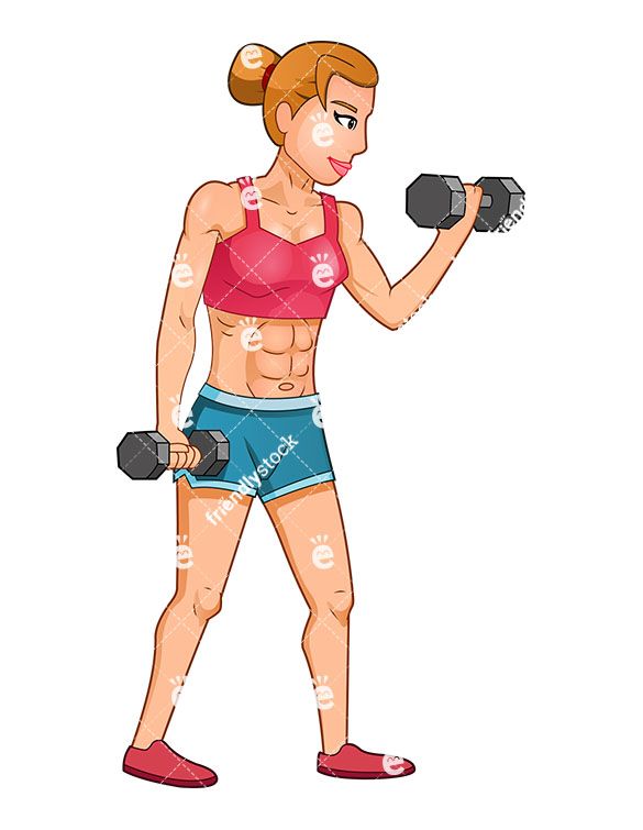 Muscular woman performing bicep. Dumbbell clipart female fitness