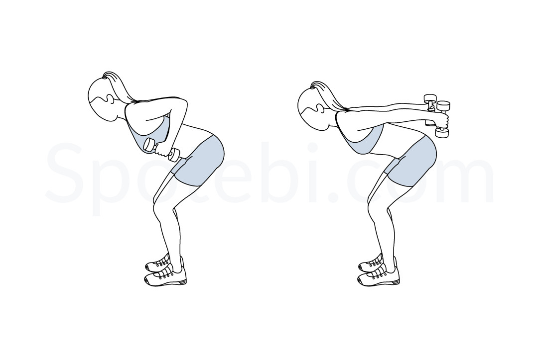Dumbbell triceps kickback illustrated. Dumbbells clipart arm workout