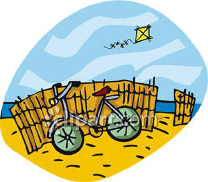 Biking clipart beach. Bike and kite at