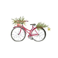 Watercolor truck vintage red. Bicycle clipart christmas