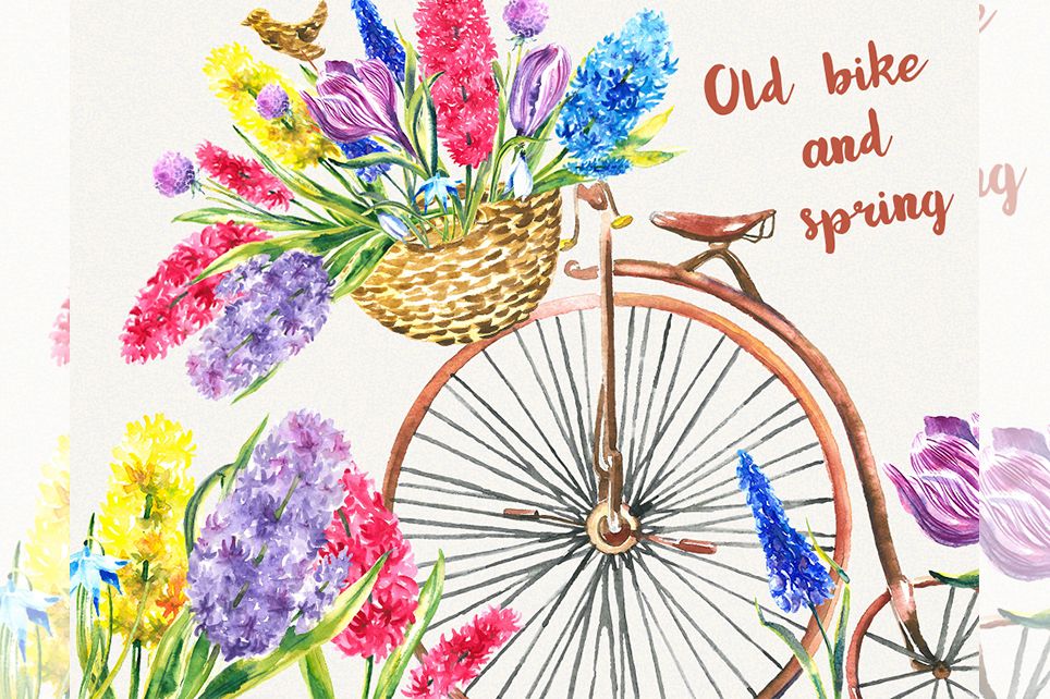 Bike garden flower . Bicycle clipart spring