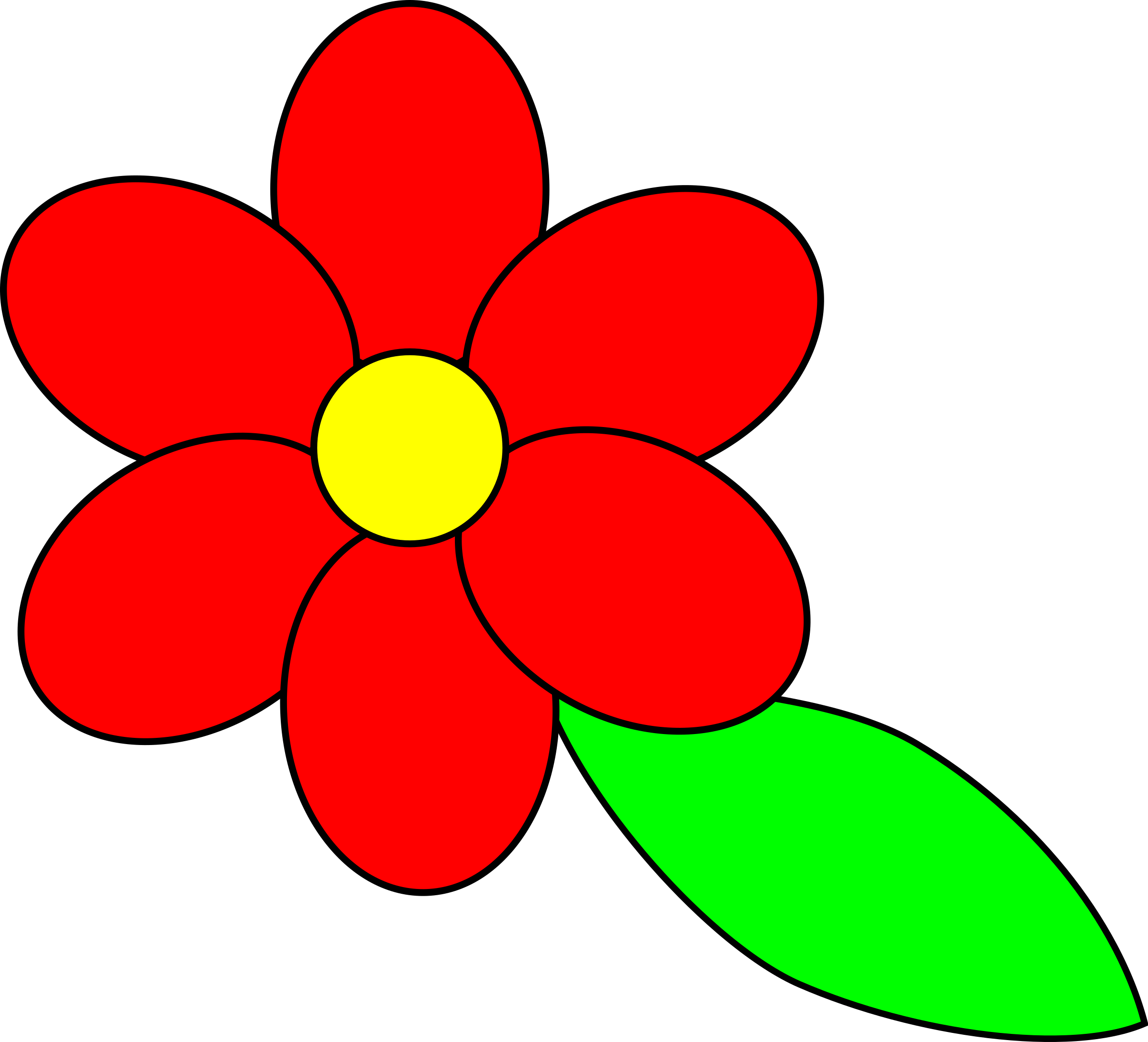 Flower clipart green. Six red petals black