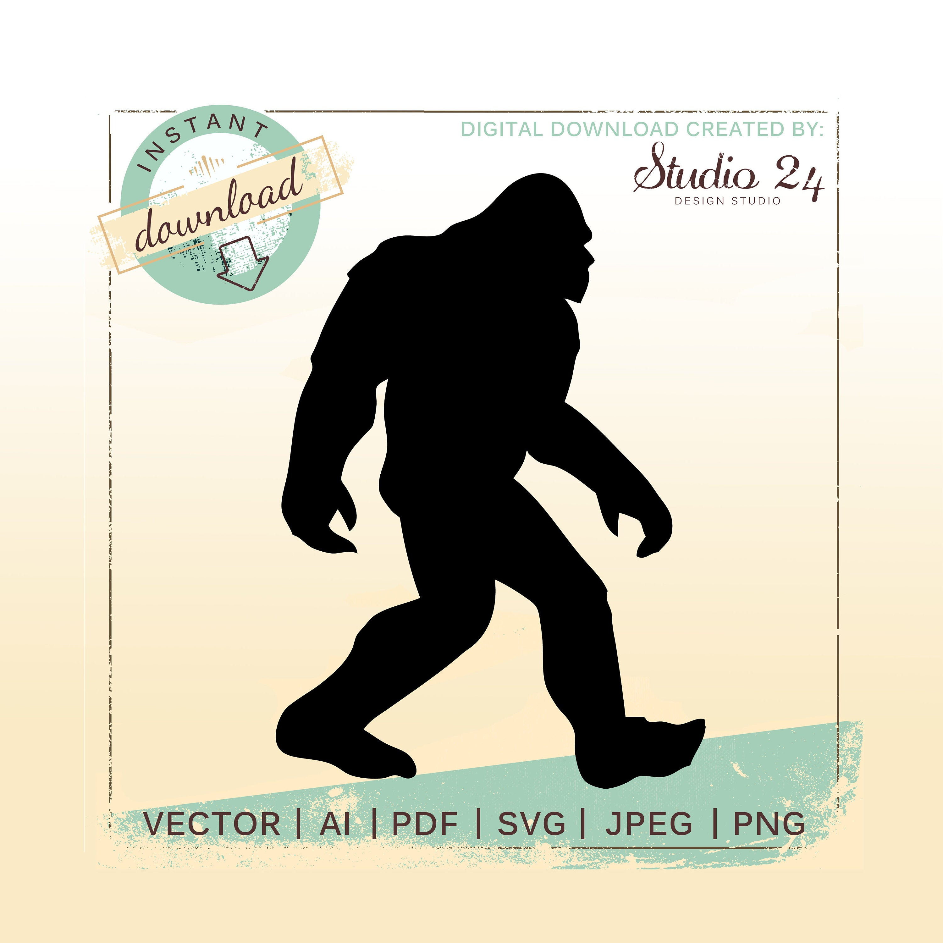Bigfoot clipart logo. Digital silhouette vector jpeg