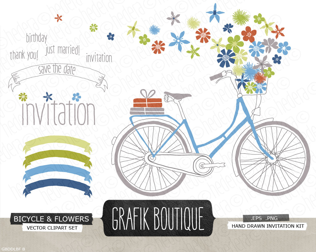 Bike clipart flower. Bicycle basket with wild