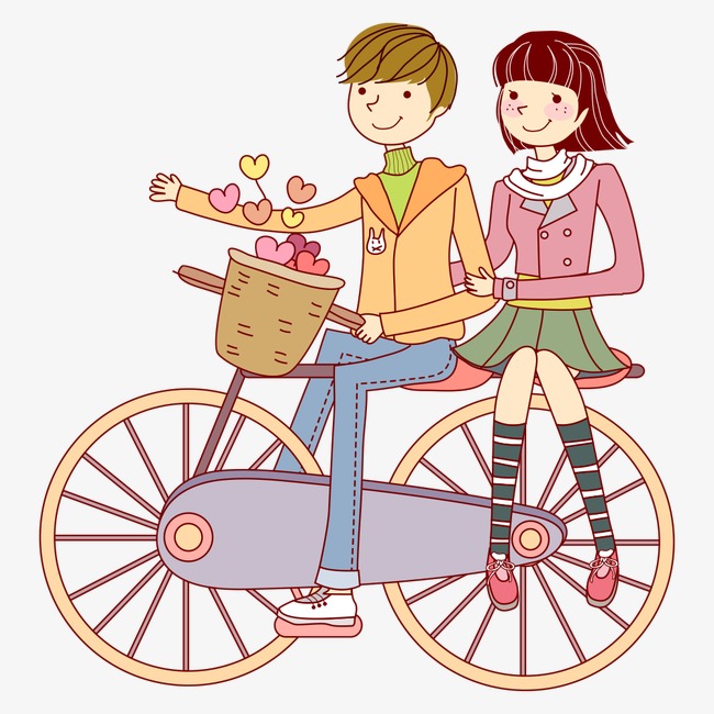 Couple on bike cartoon. Biking clipart illustration
