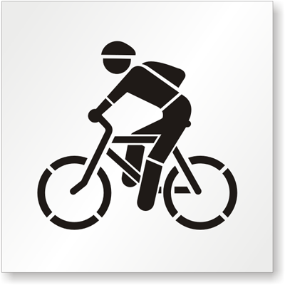 Bicyclist stencil bicycle sign. Biking clipart symbol