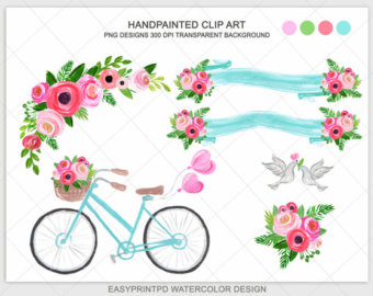 Biking clipart watercolor. Floral heart clip art