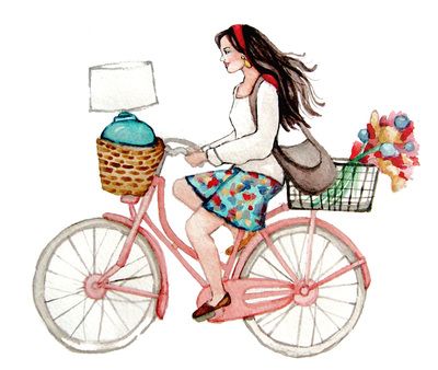 Lady poppins girl on. Biking clipart watercolor
