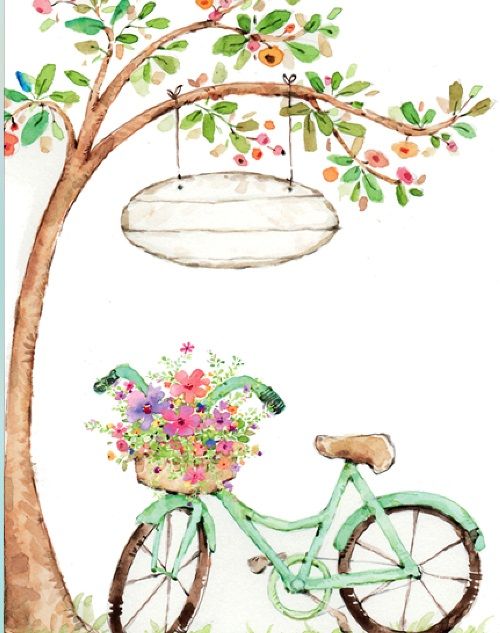 Biking clipart watercolor. Bike liz yee papel