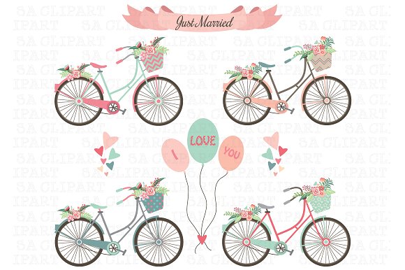 Bike illustrations creative market. Biking clipart wedding