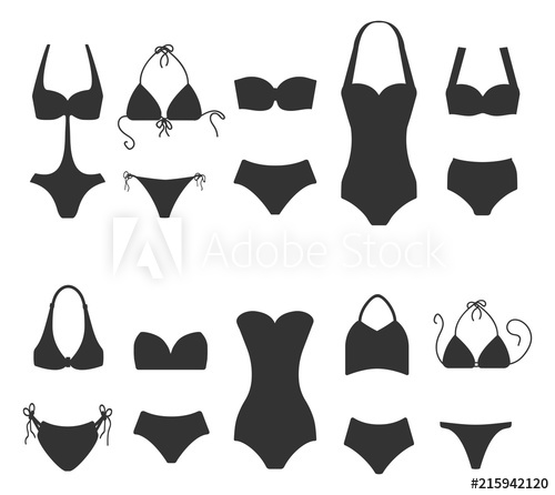 Bikini clipart white background. Set of women swimsuit