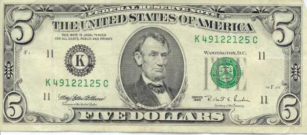 bills clipart five dollar