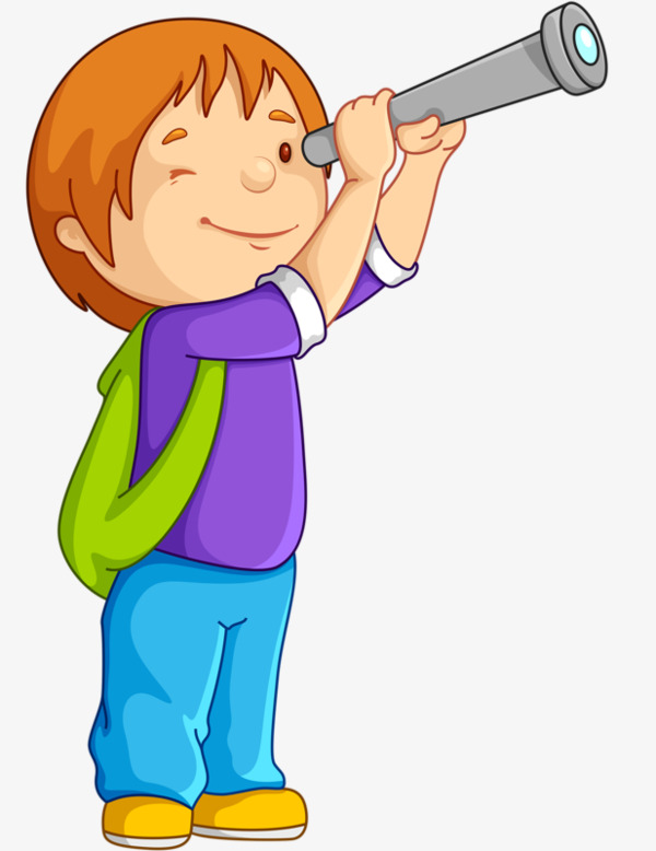 Cartoon boy watching binoculars. Binocular clipart child