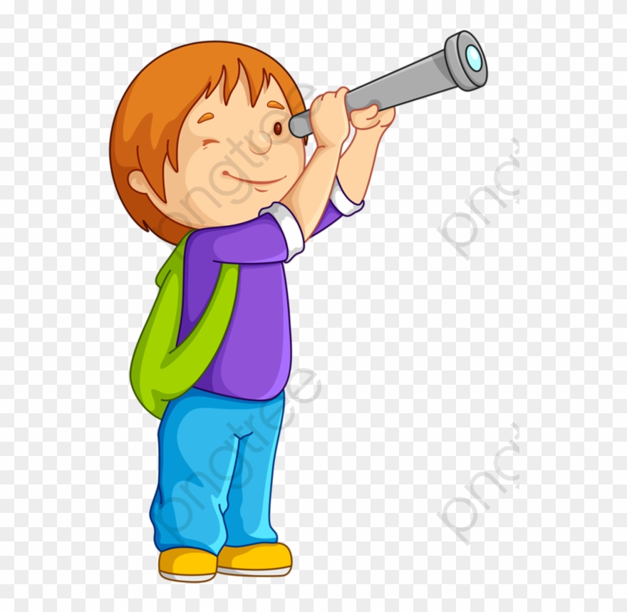 Binoculars clipart kid with binoculars. Cartoon boy watching a