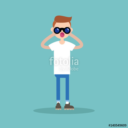 Young nerd looking through. Binocular clipart curious person