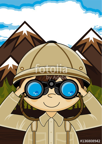 Cute cartoon safari boy. Binoculars clipart adventurer