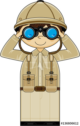 Cute cartoon explorer with. Binocular clipart safari