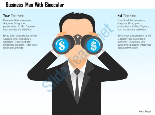 Business man with powerpoint. Binocular clipart text features