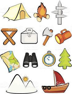 Collection of various icons. Binoculars clipart gear