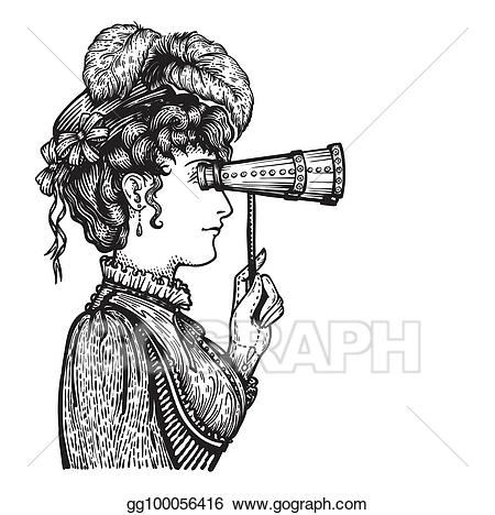 Eps vector woman with. Binoculars clipart vintage