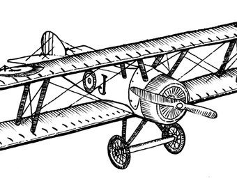 Biplane clipart black and white. Airplane drawing etsy style