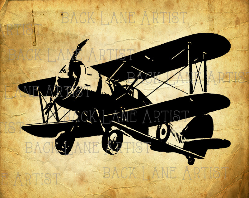 Biplane clipart drawing. Vintage airplane lineart illustration