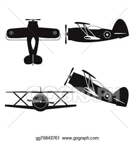Biplane clipart illustration. Vector art vintage eps