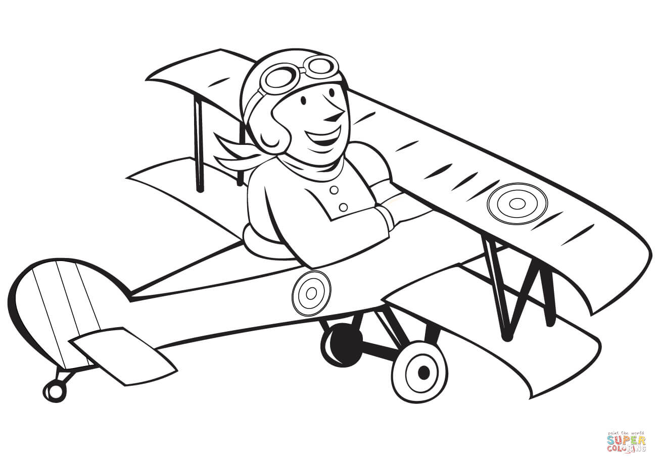 Biplane clipart line. Ww french pilot on